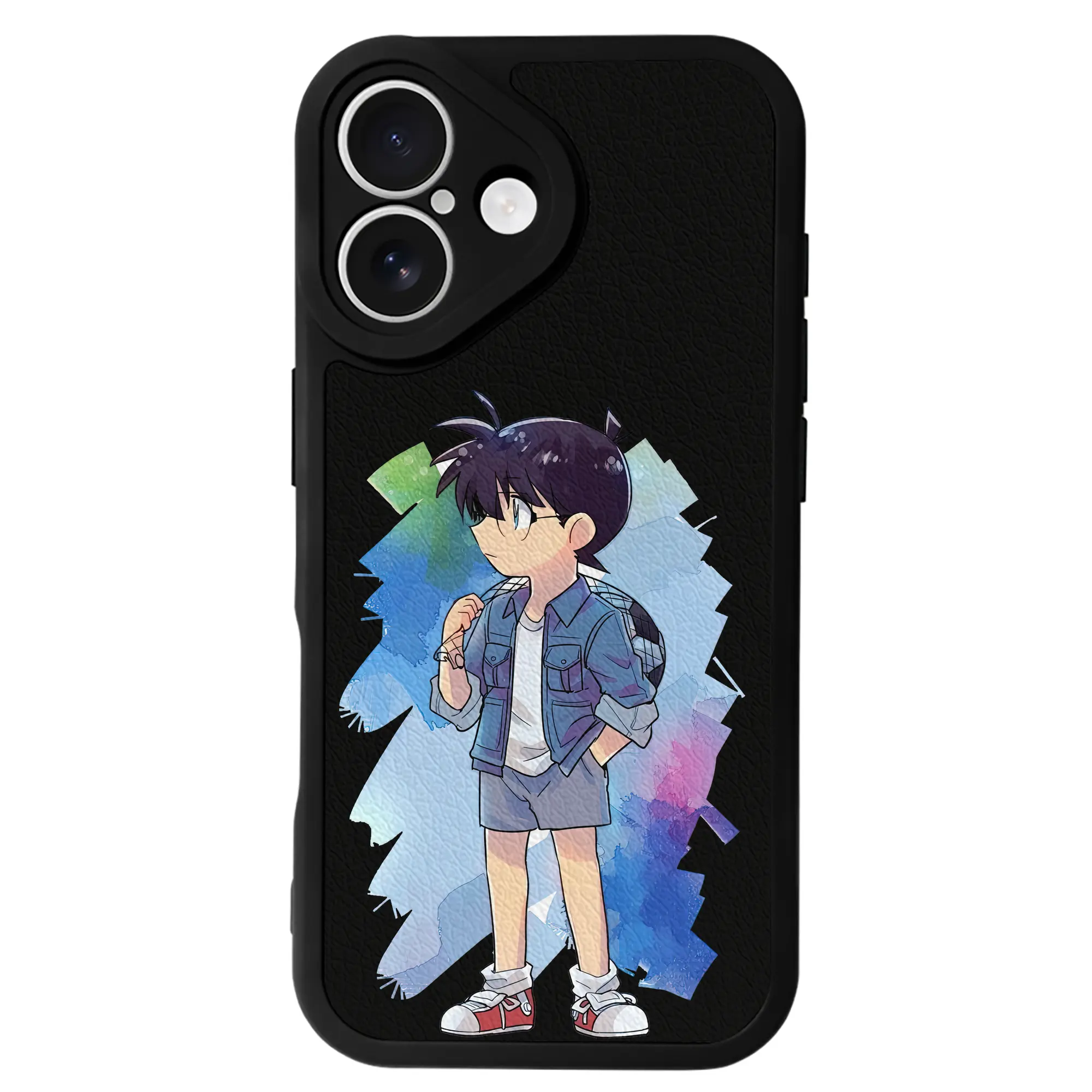 名探偵コナン グッズ 江戸川 コナン - IPhone 16シリーズ対応 ・ シリコンスマホケース ・ レザー調 ・ 高精度フィット ・ 耐衝撃 ・ ワイヤレス充電対応 ・ 精密カット